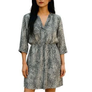 Vince Camuto Women's 3/4 Sleeve V-Neck Black & White Animal Print Dress